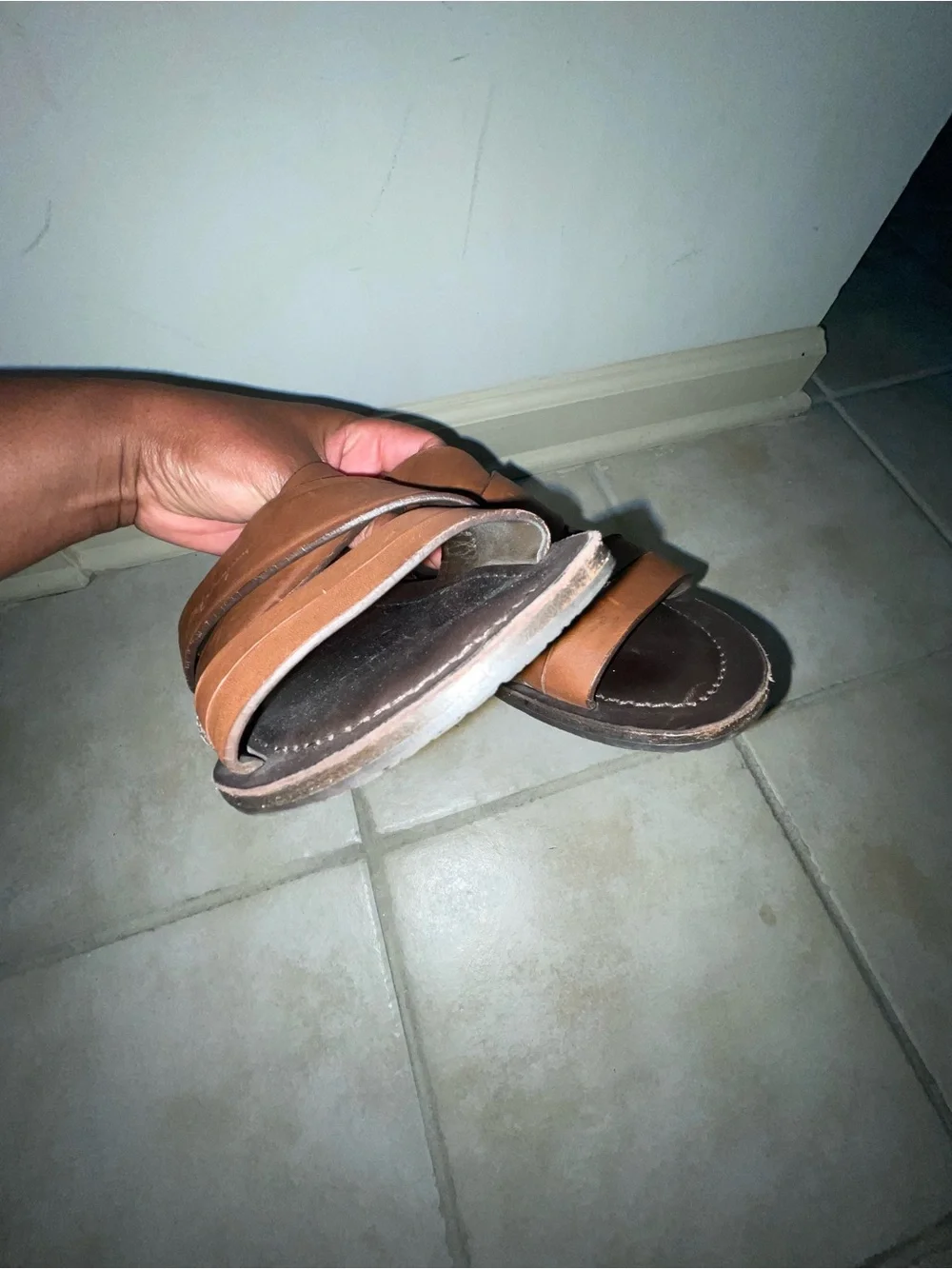 Salvatore Ferragamo Mens Brown Leather Sandals with  Logo Slip On 7D Unisex w9